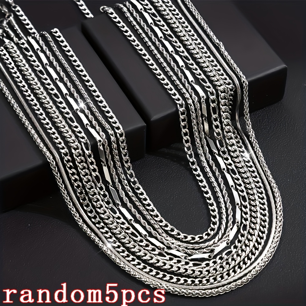 Image of Random A Set Of 5 Fashionable Twisted Stainless Steel Stacking Necklaces, Suitable For Everyday Wear Or Parties, Unisex Design, A High-value Gift For Valentine's Day And Everyday Occasions
