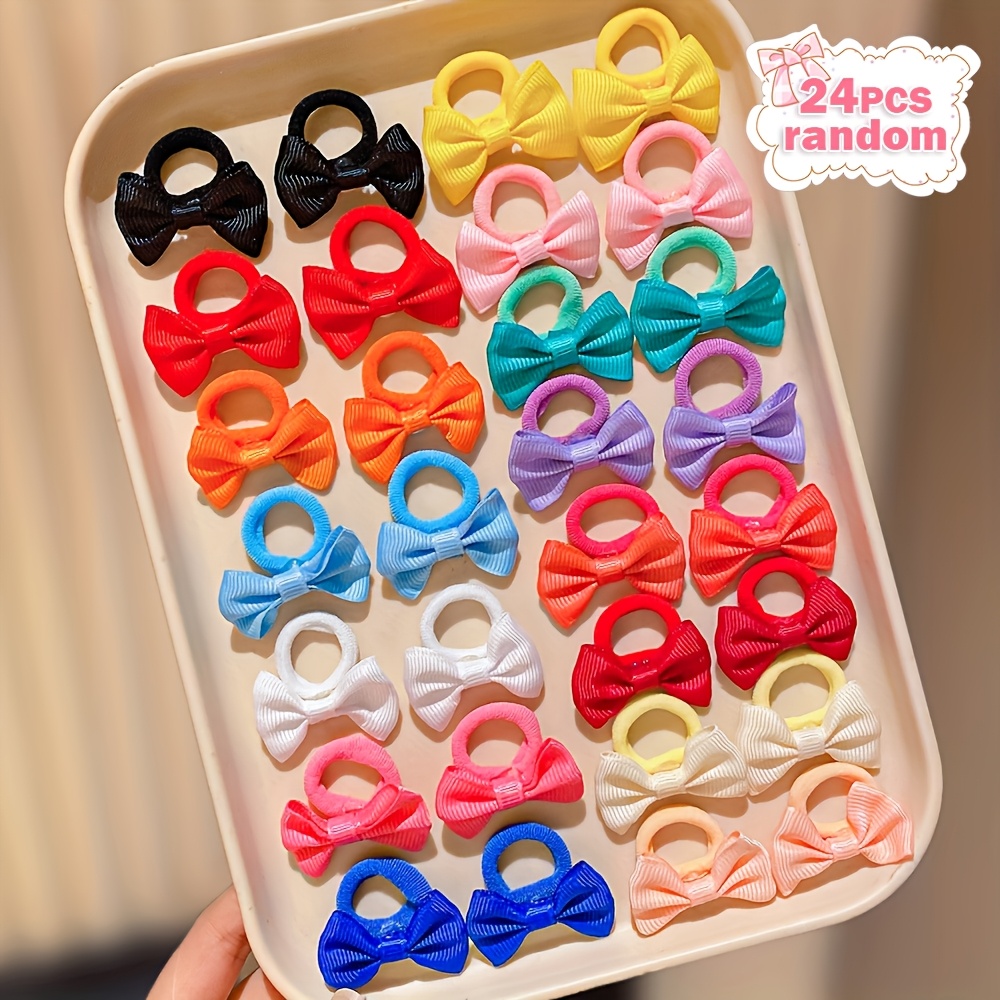 TEMU Random 24pcs Sweet Colorful Y2k Dopamine Bow Hair Ties Accessory Gift For Cute Girls Suitable For School, Outdoor Play, New Year, Day, Birthday