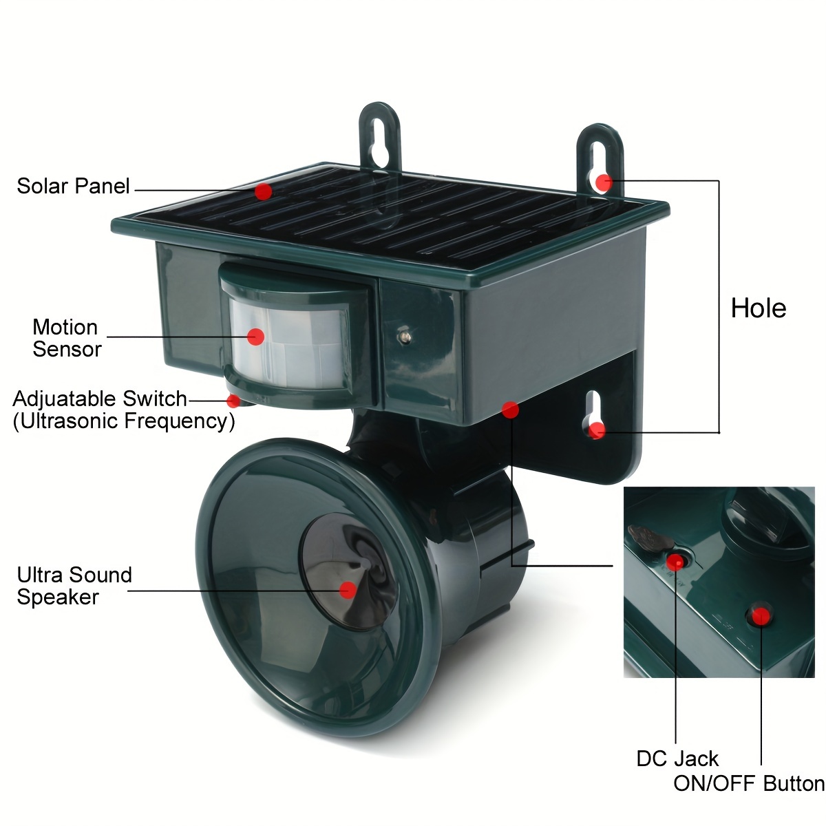 solar   bird   with pir motion sensor rechargeable 500mah lithium battery usb charging adjustable frequency with animal and   deterrent for garden and pest control