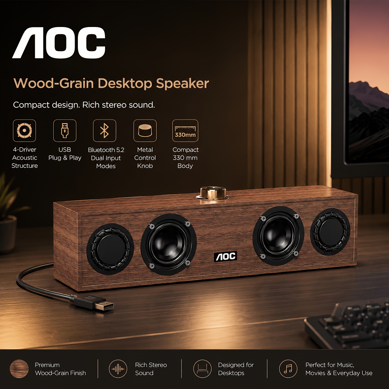 Image of Aoclany Speaker: Tws Wireless Stereo, (wireless/usb Wired), Four-speaker Setup, Classic Retro Design; Compatible With Smartphones, Tablets, And Tvs
