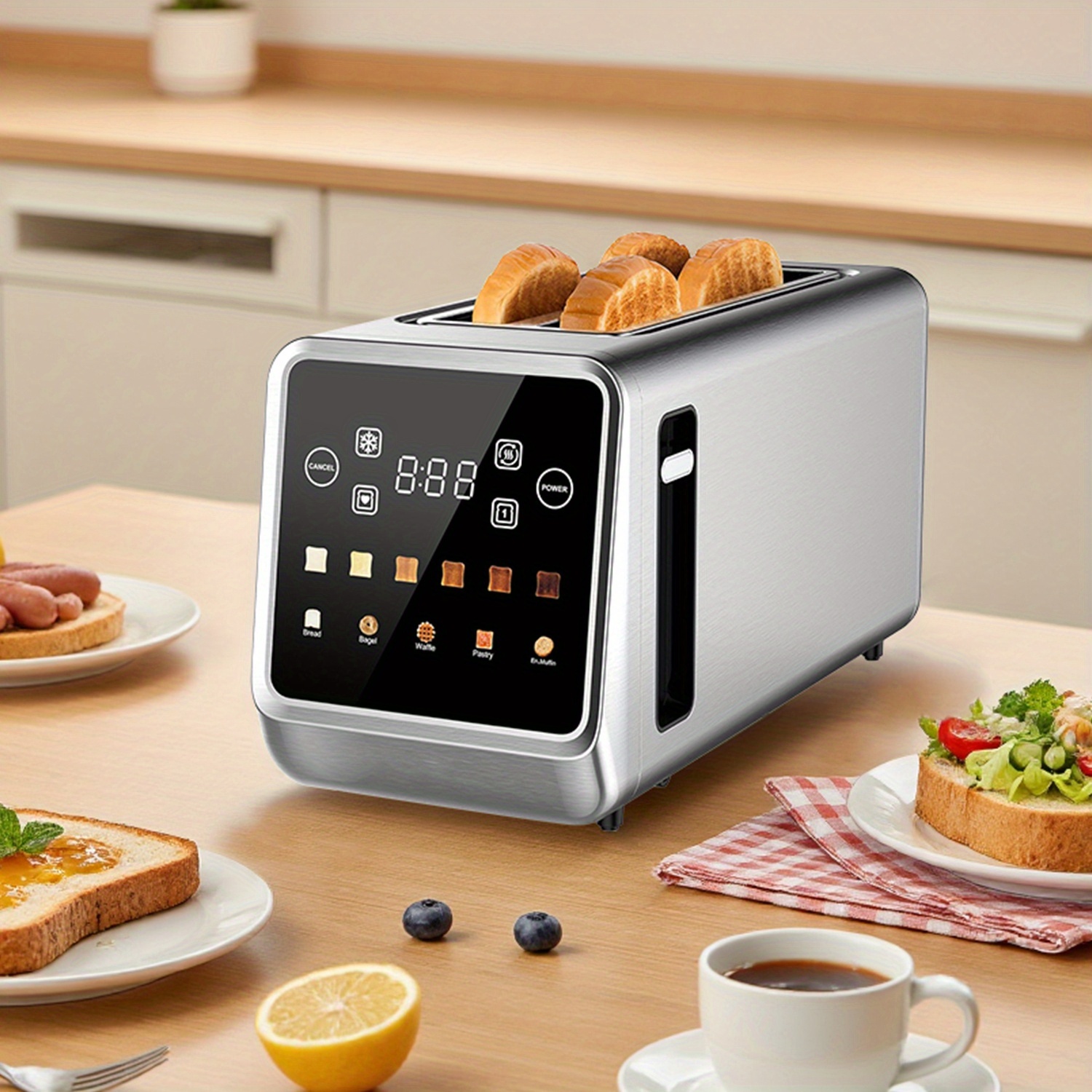 TEMU Grille-pain, grille-pain à 4 tranches à fentes longues avec écran tactile LED, fentes extra-larges pour pain épais et , minuterie de comptage à