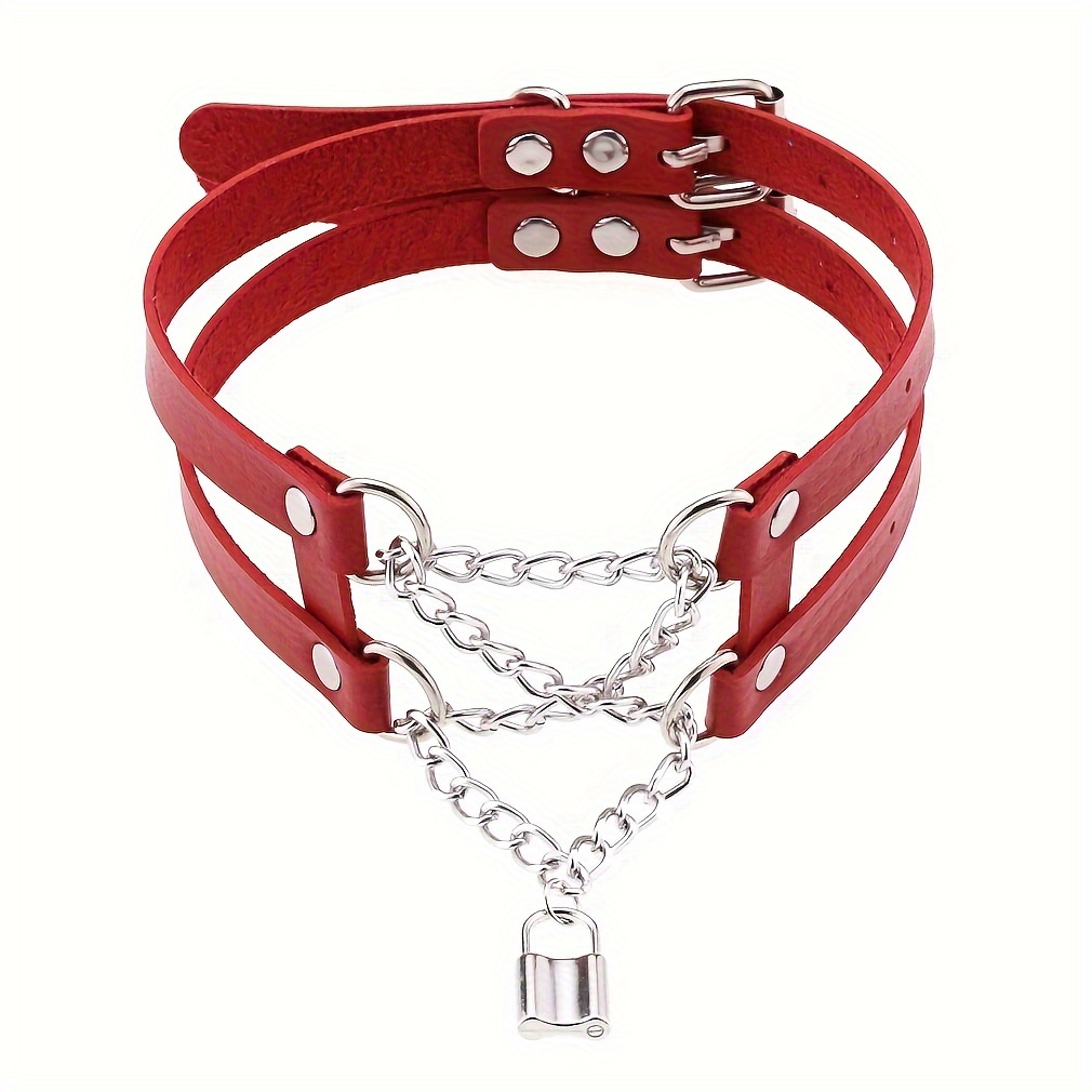 hip hop punk choker small lock pendant necklace faux leather chain collar gothic   snap neck chain y2k fashion clavicle necklace