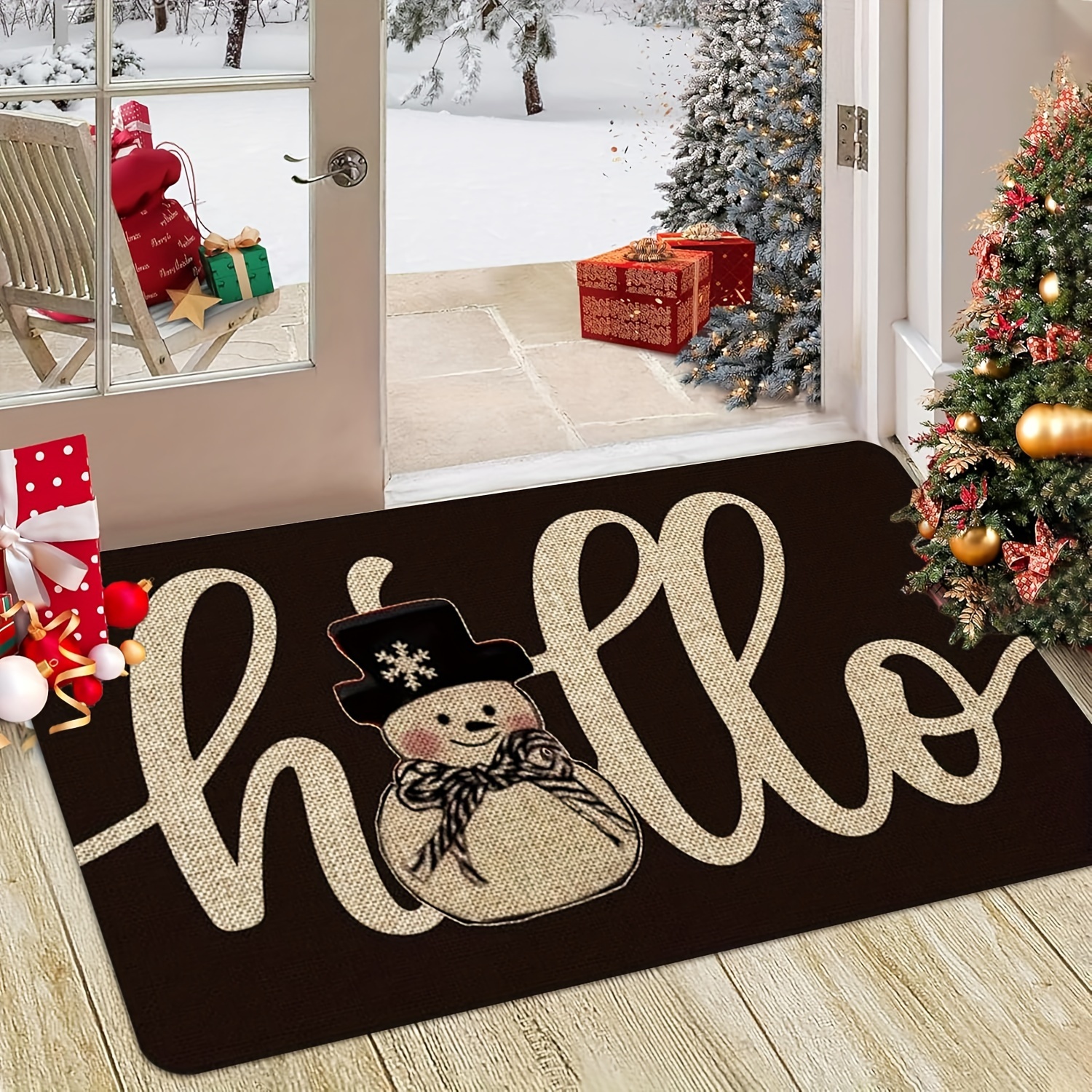 

Christmas Snowman Doormat - Non-slip, Stain Resistant, Machine Washable Knit Polyester Mat For Indoor/outdoor Entry, Home And Office Decor - Rectangular With Memory Foam For Comfort