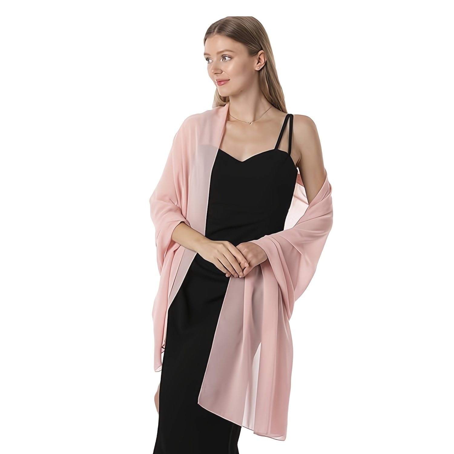 Scialle In Chiffon Nero Per Donna, 210x70 Cm, Con Frange, Per Matrimoni E Abiti Da Sera, Morbido E Leggero