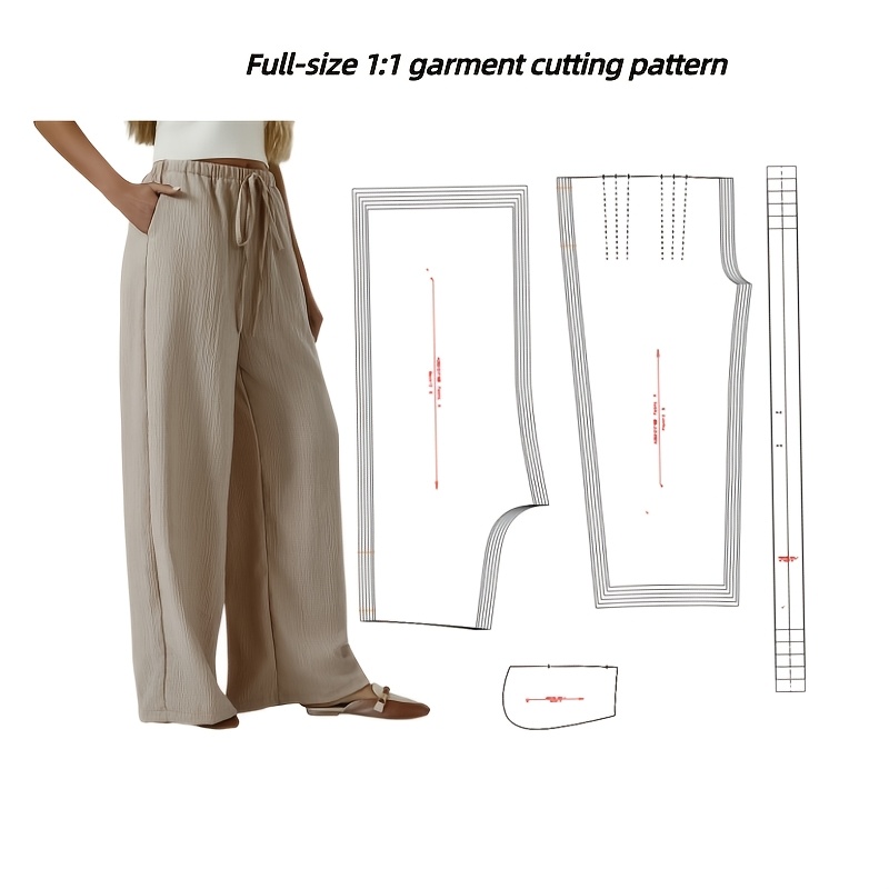 TEMU Patron de couture pour pantalon large à jambe évasée pour femme, disponible en plusieurs tailles du S au 3XL, patron de base à l'échelle 1:1,