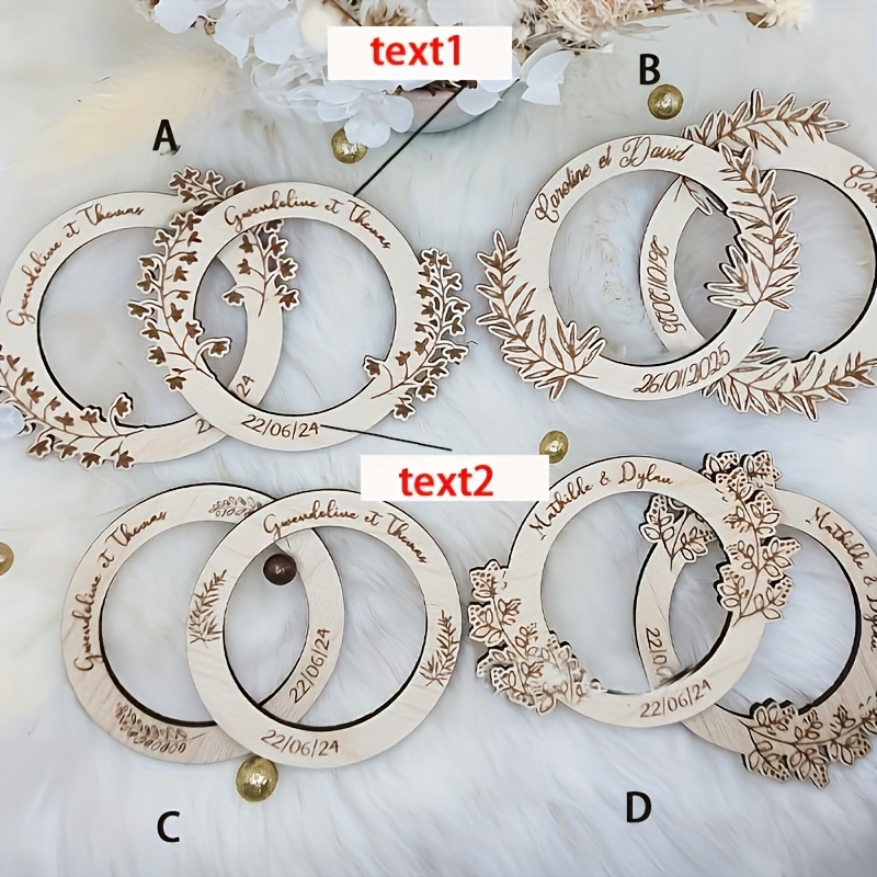 TEMU 10/30/50 Cartes de place personnalisables en bois pour mariage, anneaux à serviettes, guirlande de table, cartes de place pour banquet nuptial,