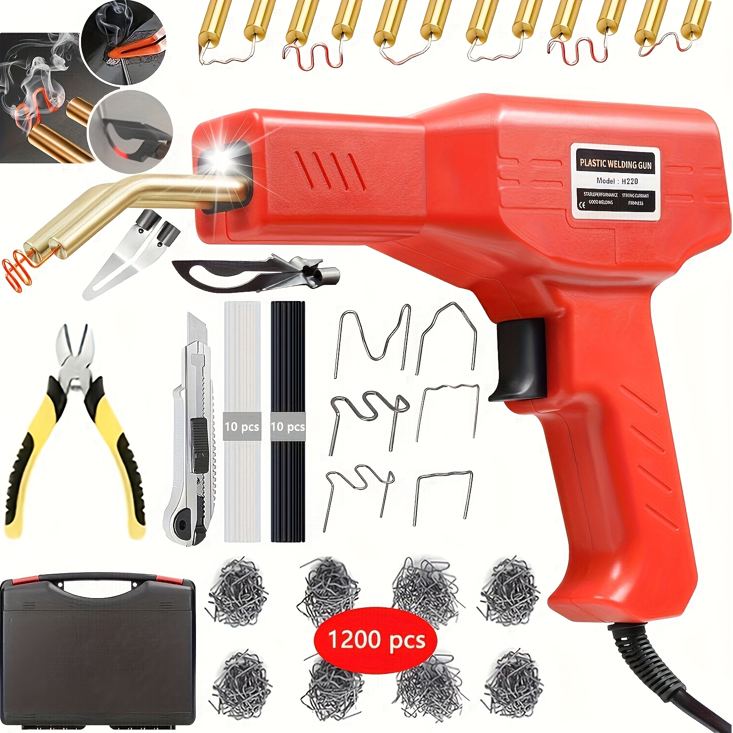 220w   plastic welding gun kit 1200pcs welding nail welding machine car bumper repair kit 6 types of welding nails for car bumpers kayaks plastic devices repair eu plug