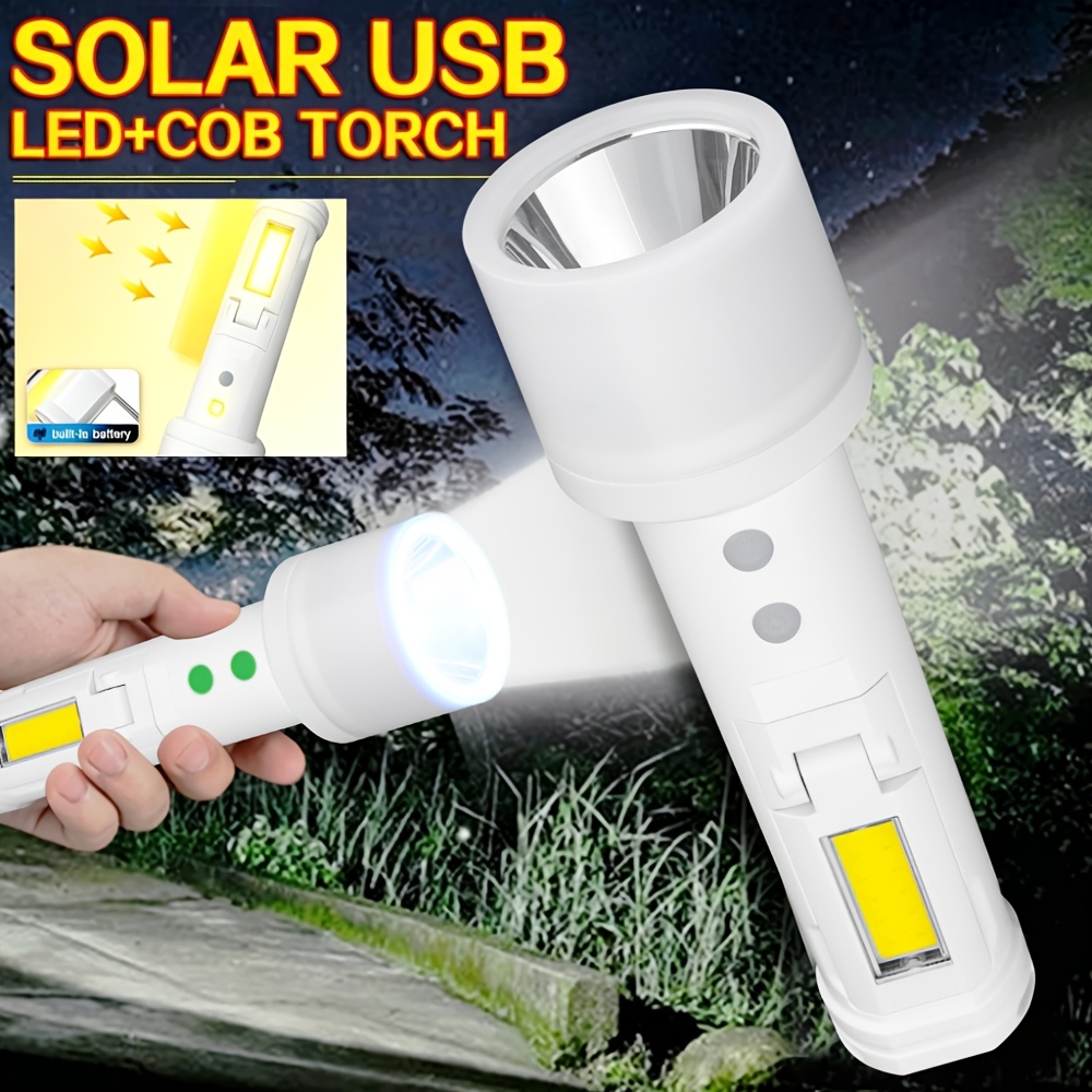 2-Sided Solar Handheld Flashlight – COB Sidelight – 8 Modes – USB Rechargeable – IPX4 – For Camping, Boating, Emergencies
