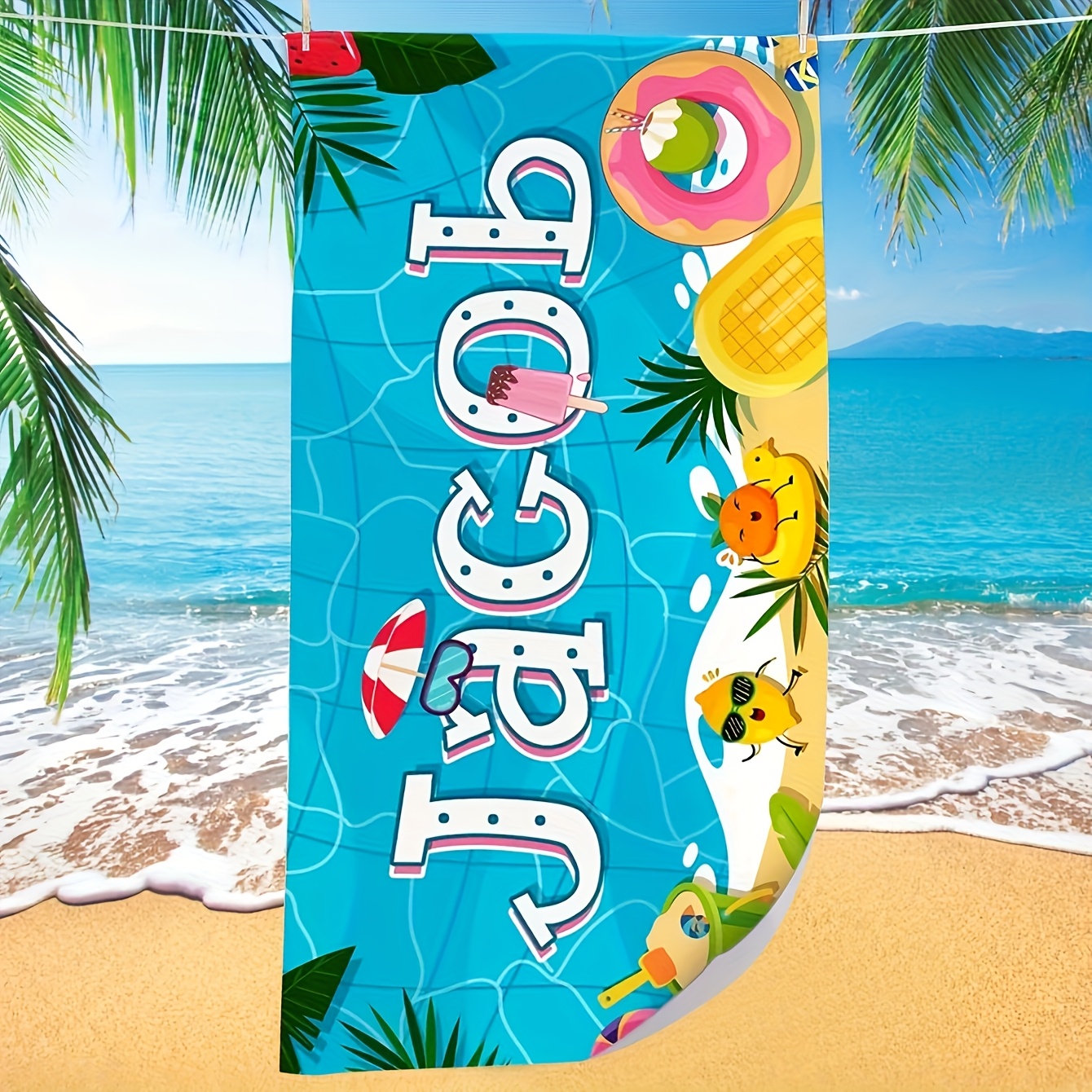 TEMU 1pc Personalized Beach Towel - Custom Name/text, Extra Large Bath Towel, Soft Microfiber High Absorbency Pool & Travel Towel - Birthday/ Wedding
