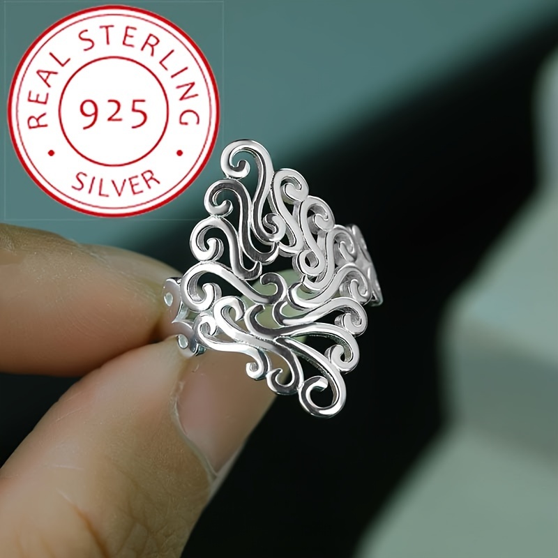 

925 Sterling Silver Retro Hollow Flower Symbol Hollow Ring, Elegant And Simple Jewelry, Perfect Gift For Him Or Her, Suitable For Any Occasion