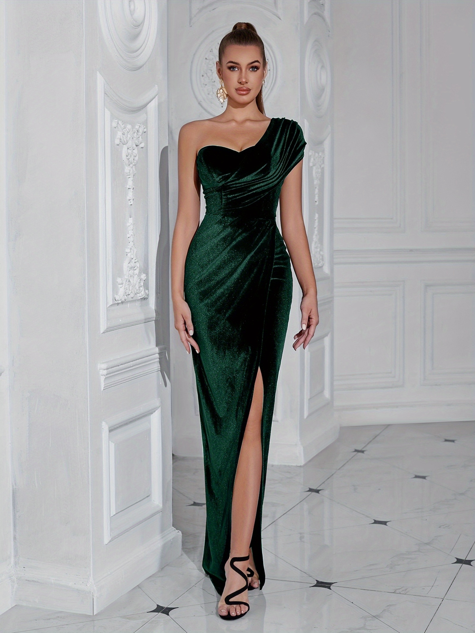 velvet graduation dress Long Velvet Formal Dress with V-Neck main image 1