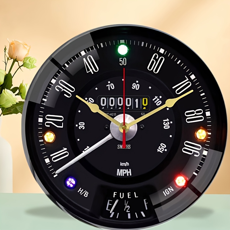 TEMU Horloge Murale Ronde Silencieuse sur le Thème du Compteur de Vitesse Mini 90 MPH - en Acrylique Semi-Transparent, Parfaite pour la Décoration de