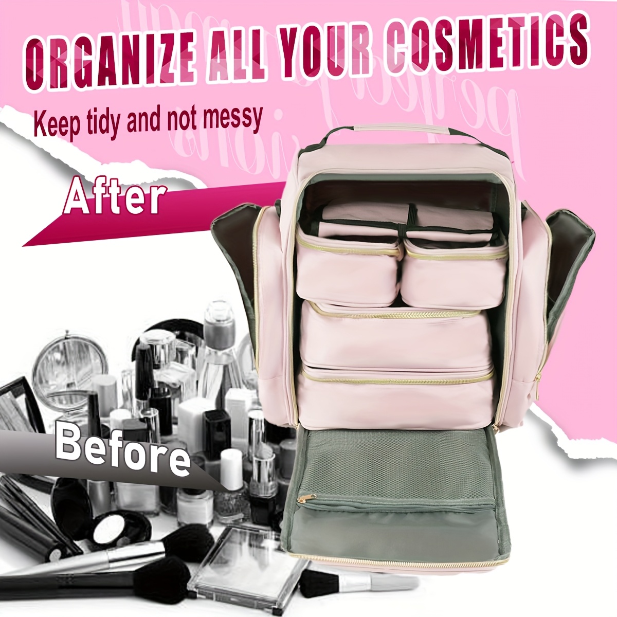 awesome Makeup Bag Cosmetic Bag Organizer with 4 Inner Removable Pouches And 1 Jewelry Roll Multifunctional Travel Makeup Case 4 awesome Makeup Bag Cosmetic Bag Organizer with 4 Inner Removable Pouches And 1 Jewelry Roll Multifunctional Travel Makeup Case - Image 4