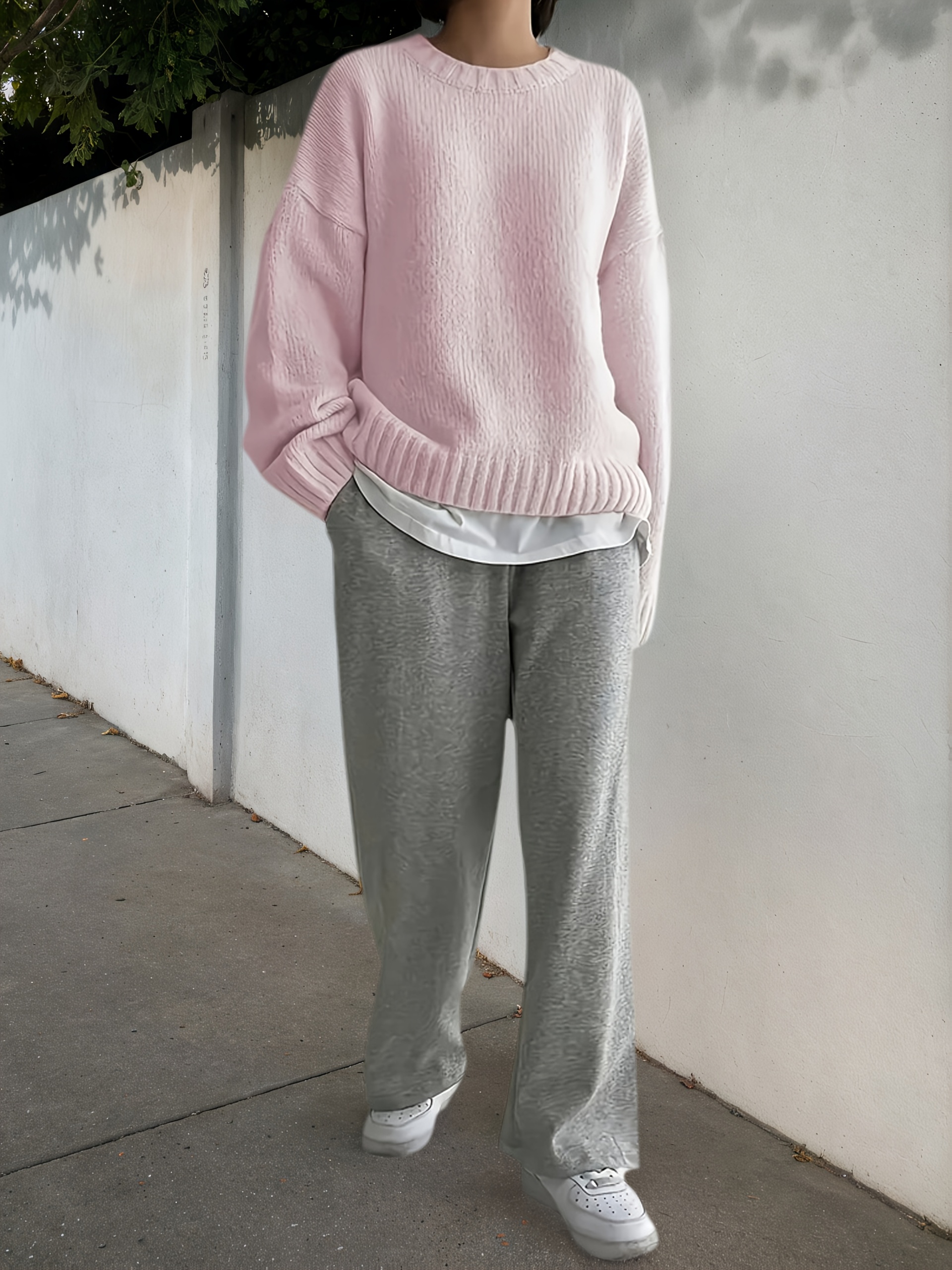 women's elegant crew neck sweater solid color long sleeve Temu