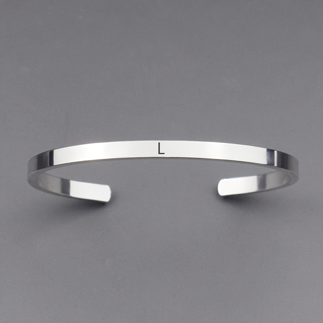 Initial L Stainless Steel Minimalist Cuff Bracelet
