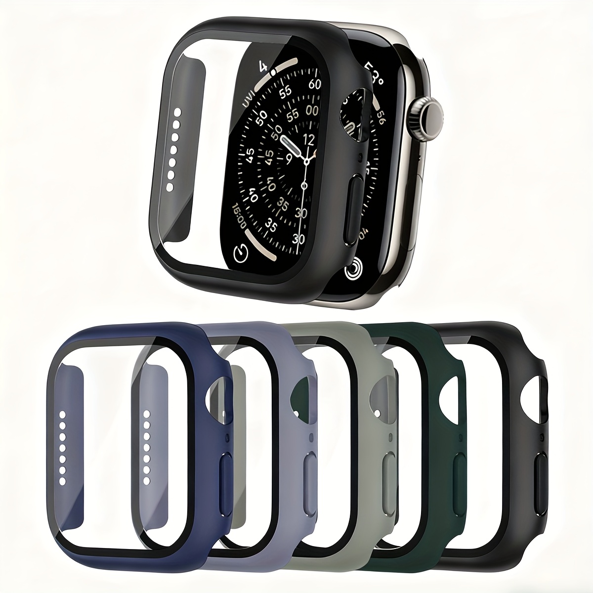 TEMU 5 шт. Захисний чохол із загартованим склом для Apple Watch Series 11/10/9/8/7/SE/6/5/4 (46мм 42мм 45мм 44мм 41мм 40мм), тонкий з повним