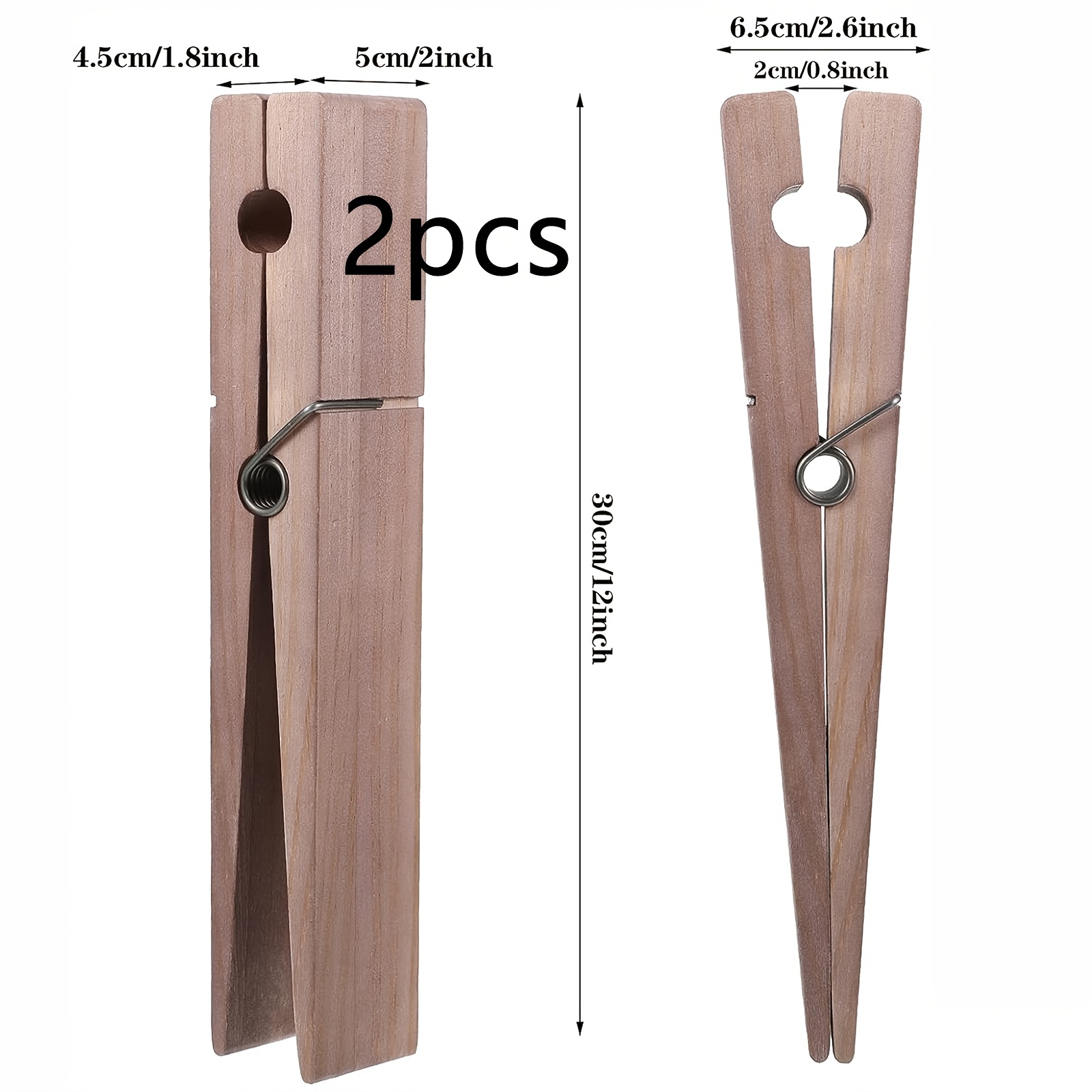 Image of Set Of 2 Large Wooden Clothespins Designed For Holding Towels, Perfect For Projects And Suitable For Winter Farmhouse Decor In Bathrooms And Laundry Rooms, Clothes Pins
