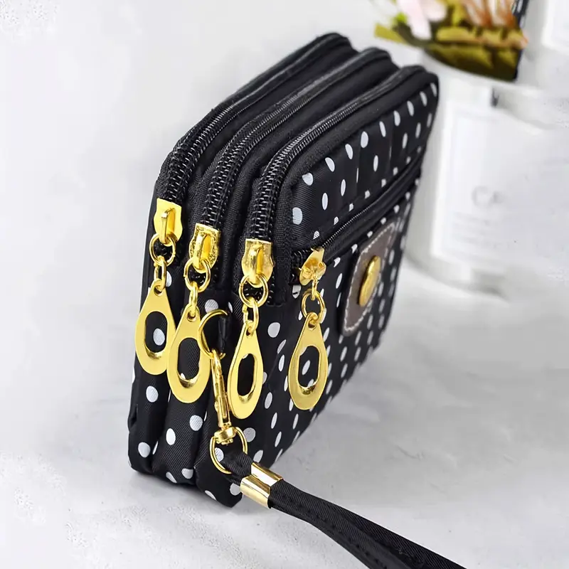 elegant nylon clutch wallet polka dot pattern four zipper pockets mixed color polyester lining random printing purse for women running casual wear details 4
