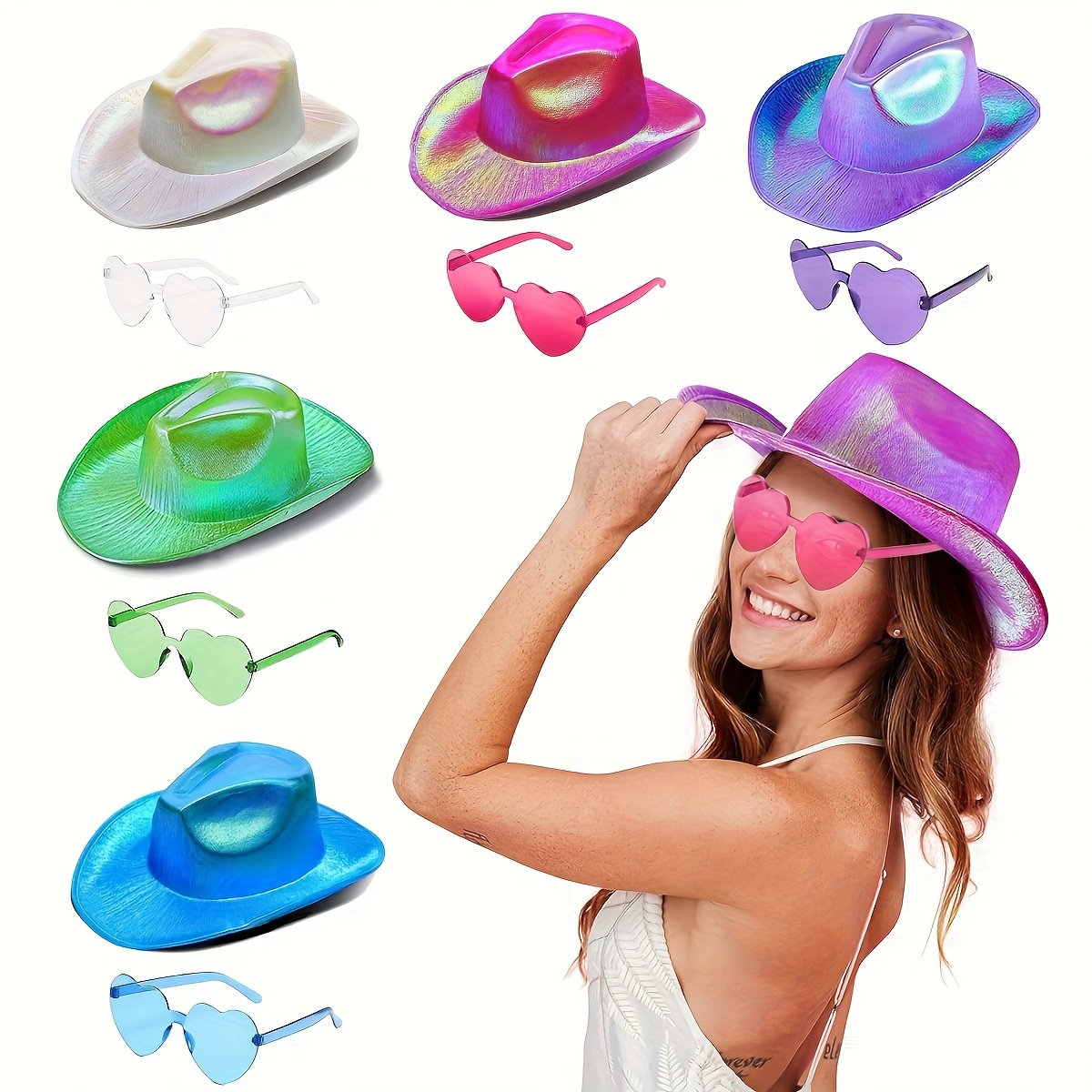 2pcs holographic space cowgirl hat rimless fashion - Temu  display picture 3