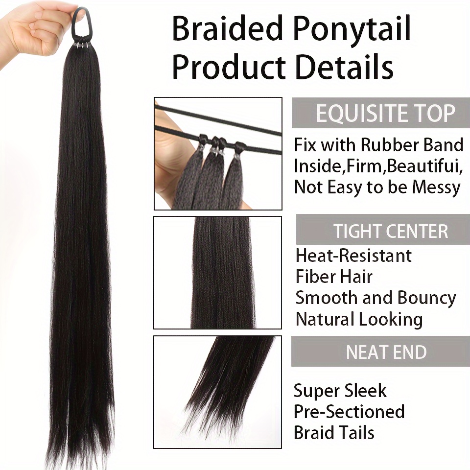 28 inch long straight black ponytail extensions an elastic  display picture 1
