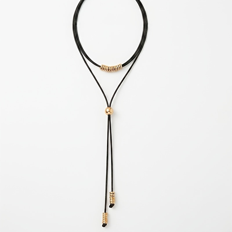 TEMU 1pc Collier en Y pour femme, Style rétro automne hiver Hip-Hop Gothique Géométrique Double Couche Corde Noire Tressée Longue Chaîne de Pull à
