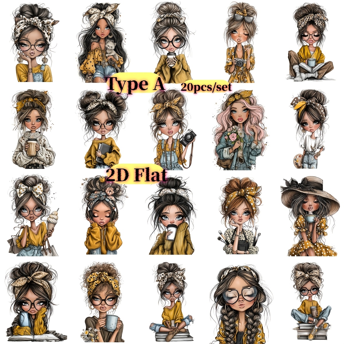 E-shop 20 Stk./Set Handgemachte Kreative Retro mit Schleifen Aufklebern für Tagebuch Journal Deko Collage Aufkleber 2D Flach