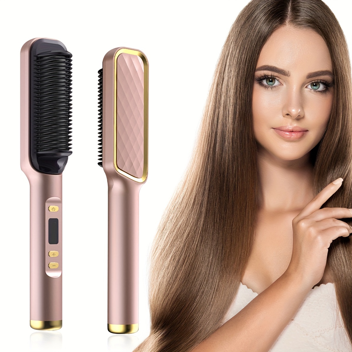 

Electric Hair Straightener Brush, Fast Heating With Temperature Control, Anti-scalding, Hair-friendly, Gifts For Women