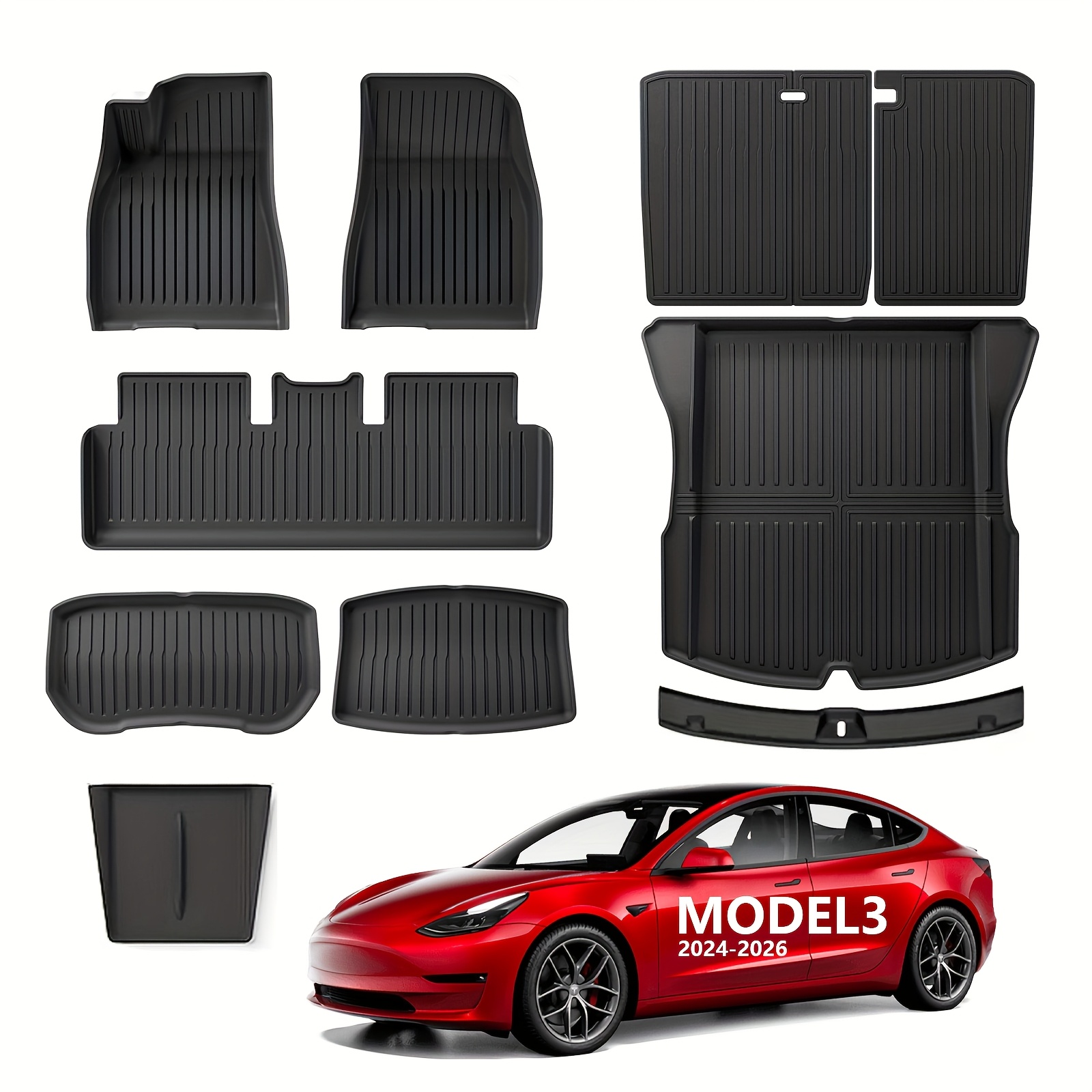 TEMU Tapis de sol FRUKA | Tapis de coffre | Accessoires de revêtement | Pour Tesla Model 3 Highland 2026 2025 2024, Ensemble complet en TPE pour