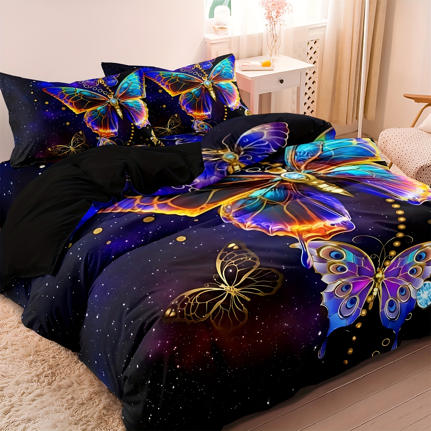 TEMU 3pcs Fashion Quilt Duvet Cover Set, Colorful Starry Bedding, Soft Comfortable Breathable Duvet Cover, For Bedroom Dorm (1 X Duvet Cover And 2 X