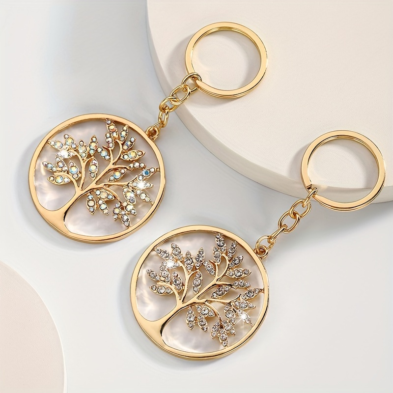 

1pc Tree Of Life Keychain Elegant Golden Alloy Keyring Trendy Bag Charms Gift For Women Girls