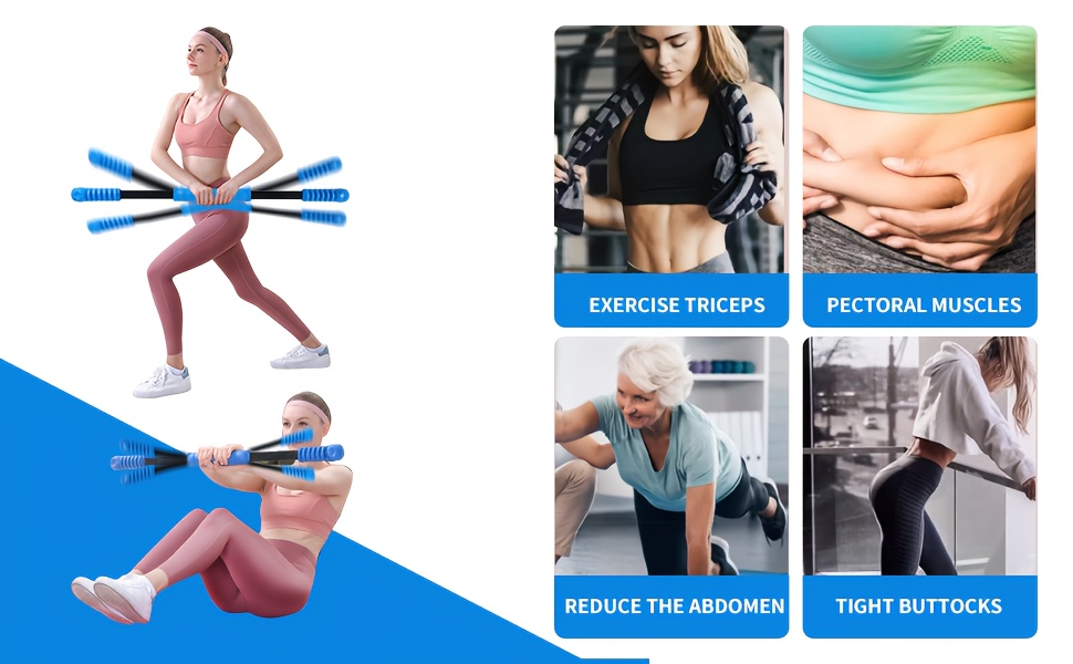 GCDZFYG Vibration Weighted Exercise Bar for Burning, Yoga, Pilates, Core Strength Training – Elastic Rubber Bar with Blue/Black Grip Handles for Arm & Shoulder Stretching at Home Gym