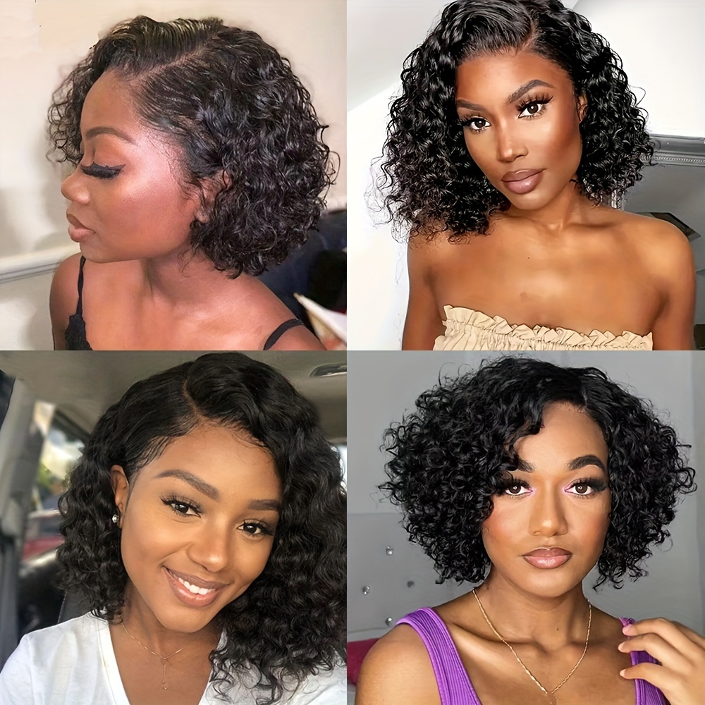 chic short curly side part lace front wig brazilian human hair water wave style for women 200 density 13x4 t part details 6