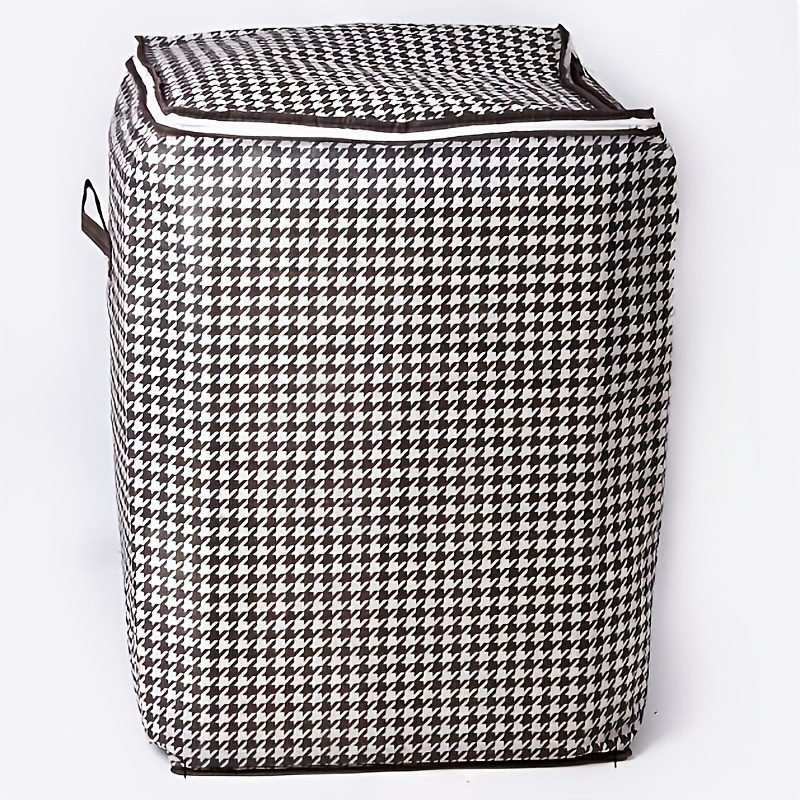 TEMU Large Storage Box Set, Thick Lining And Double Zipper Closure, Black And White Checkered Design, Stackable, With Lid And Handle, Suitable For