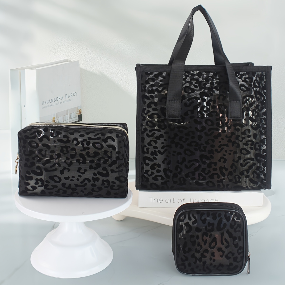 E-shop 2/3-teiliges klassisches, stilvolles Kulturbeutel-Set mit Leopardenmuster. Große Kapazität für Make-up-Tools, Toilettenartikel, Medikamente,