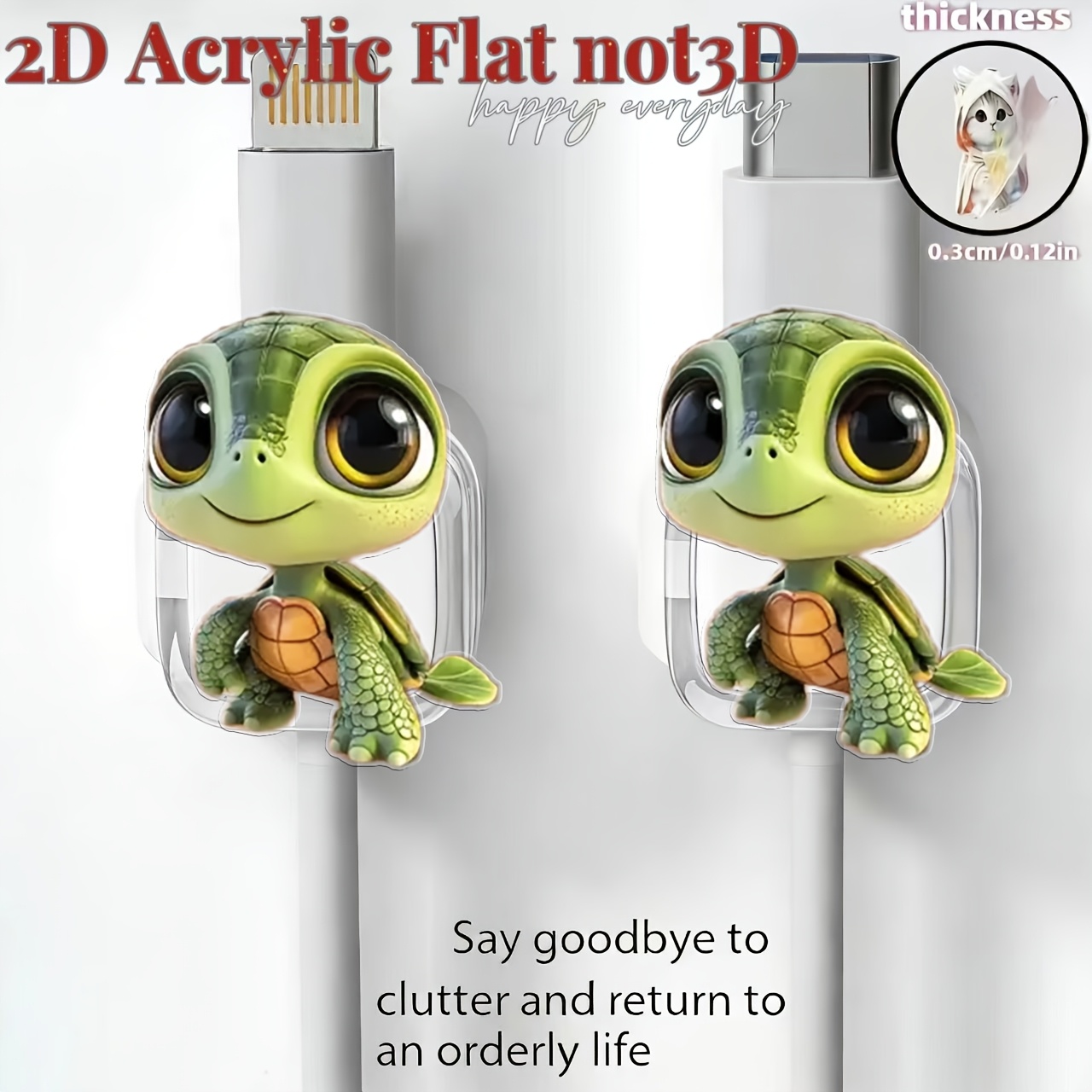 TEMU 2pcs Adorable Turtle Cable Organizer - No Drill Management With Adjustable Non-slip Turtle-shaped Cable Holder, Compatible For -/lightning/type-