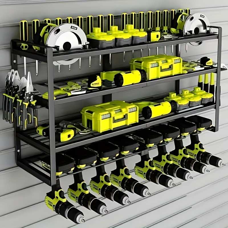 TEMU Étagère de rangement pour outils électriques, étagère de rangement pour outils de garage murale en métal lourd à 4 étages, étagère de rangement