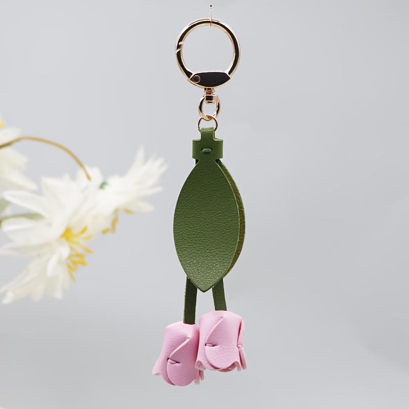 TEMU [customizable] Customizable Women's Key Chain, Key Chain Sweet Creative Cute Colorful Flower Tulip Pendant Suitable For Daily Matching Bags And