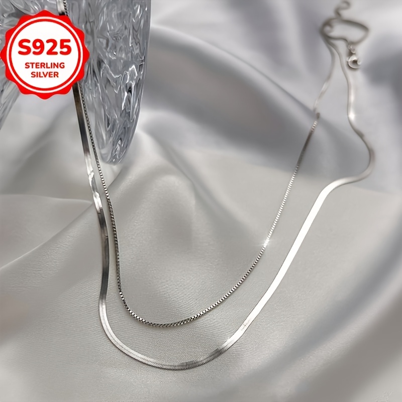Colier stratificat elegant și minimalist, cu lanț din lamă 925 hipoalergenică și lanț din os de șarpe, design versatil, perfect pentru toate anotimpurile, cadou ideal