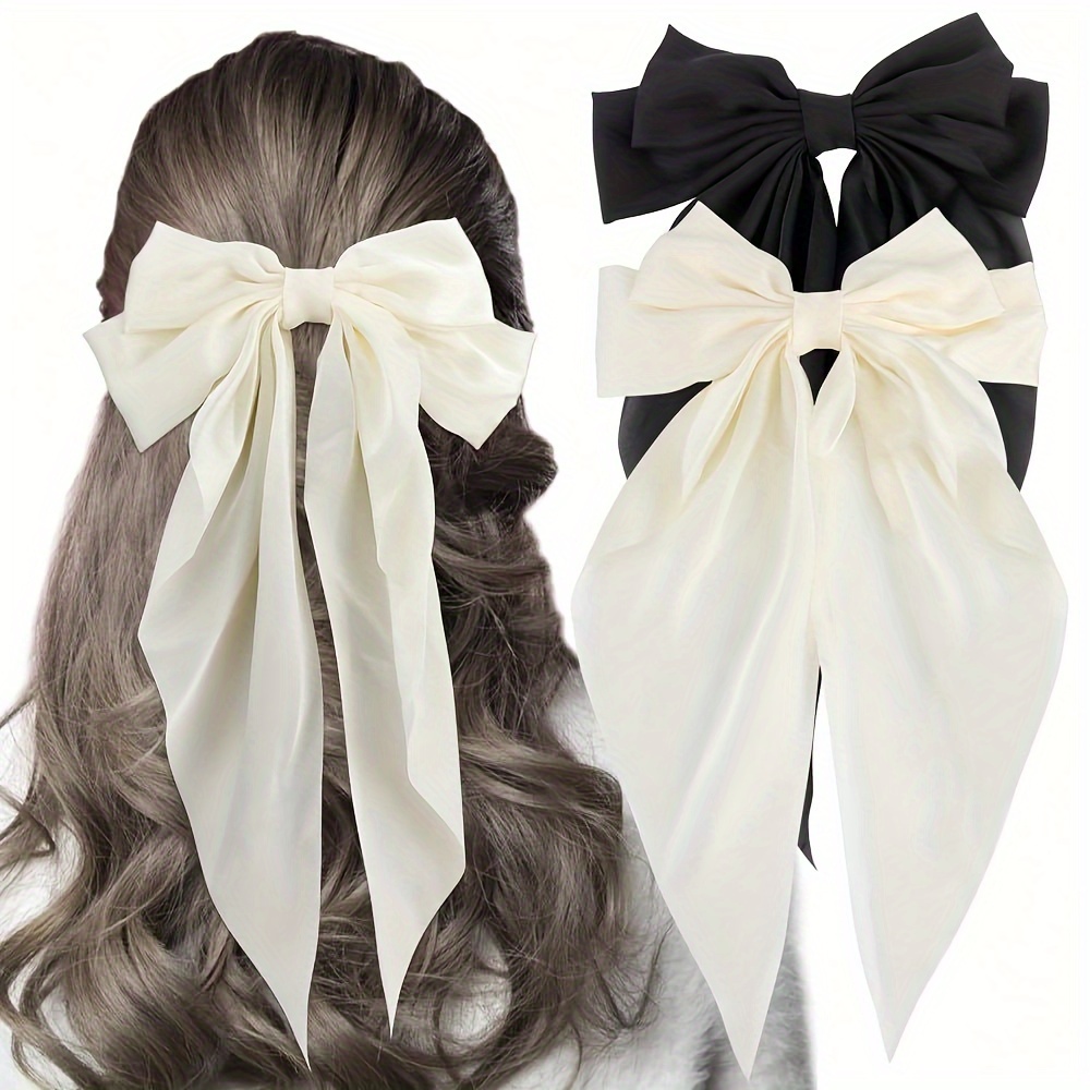 

2pcs Elegant Solid Color Ribbon Bowknot Shaped Hair Clips Trendy Hair Decoration For Women And Daily Use Daily Wear