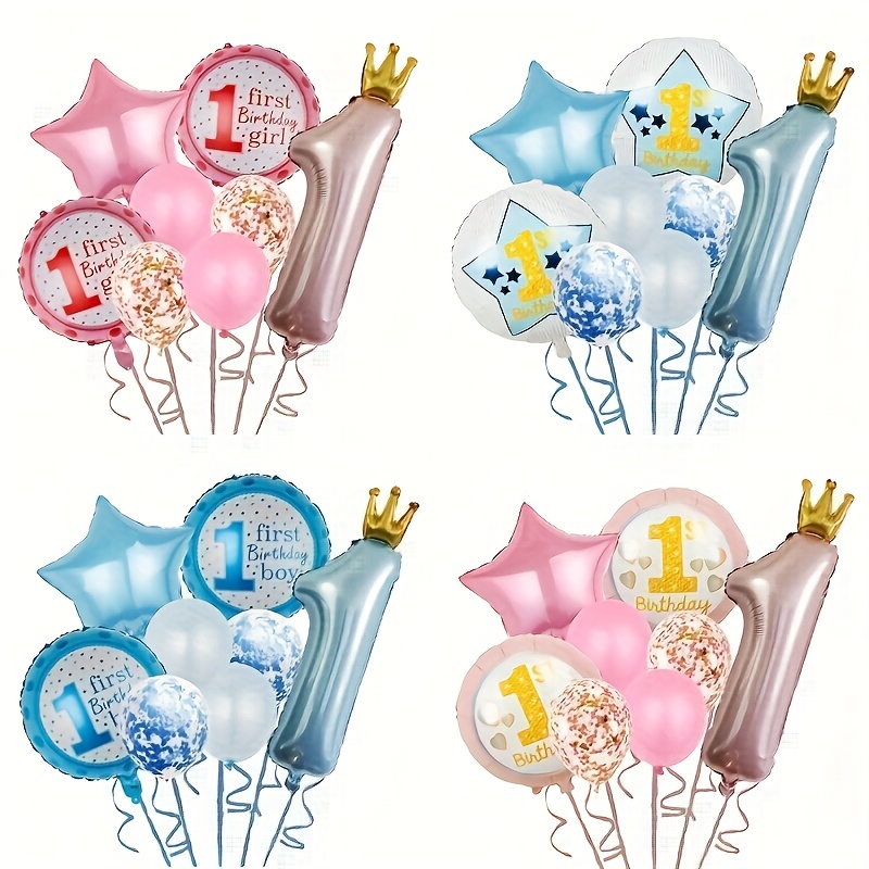 

8pcs Crown & Balloons Set, Colors - Aluminum Foil Birthday Party Balloons For Anniversary And Room Decorations