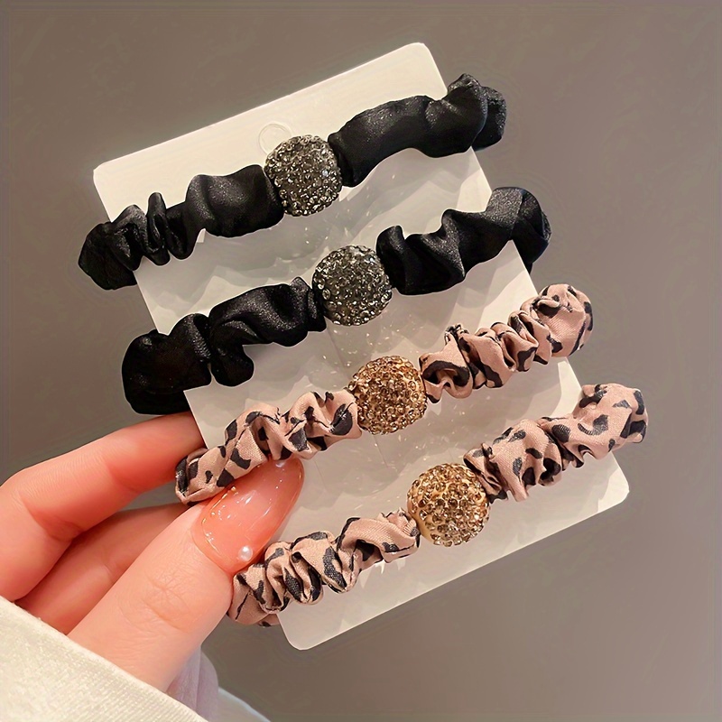 4pcs set delicate fashion large roll   elastic headband womens ponytail ball headwear leather cover hair accessories womens daily products hair accessories headwear Product details 6