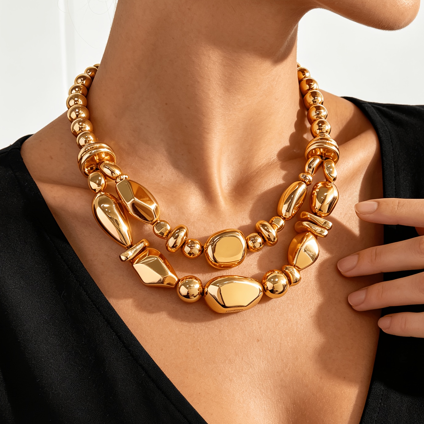 LORYLIN Women's Plated Double-Layer Beaded Necklace
