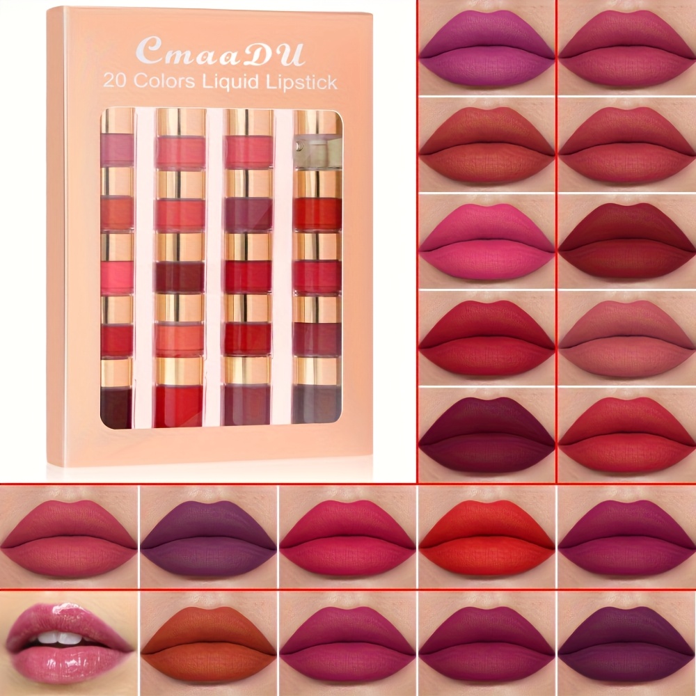 TEMU 20 Color Waterproof And Long-lasting Lip Gloss Box Portable With Bamboo Matte Non Stick Cup, Long-lasting Waterproof Lipstick Lip Gloss, Day Gifts For Mom