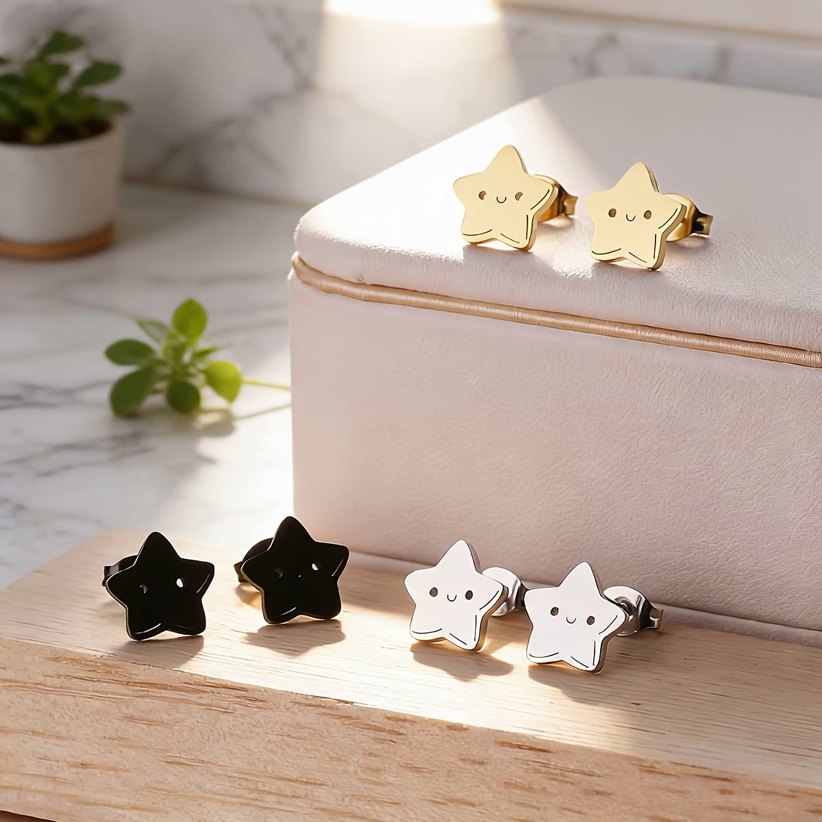 TEMU 3 Pairs Of Cute Steel Earrings, Available In Various Colors, Suitable For Daily Or Party Use, And As Gifts