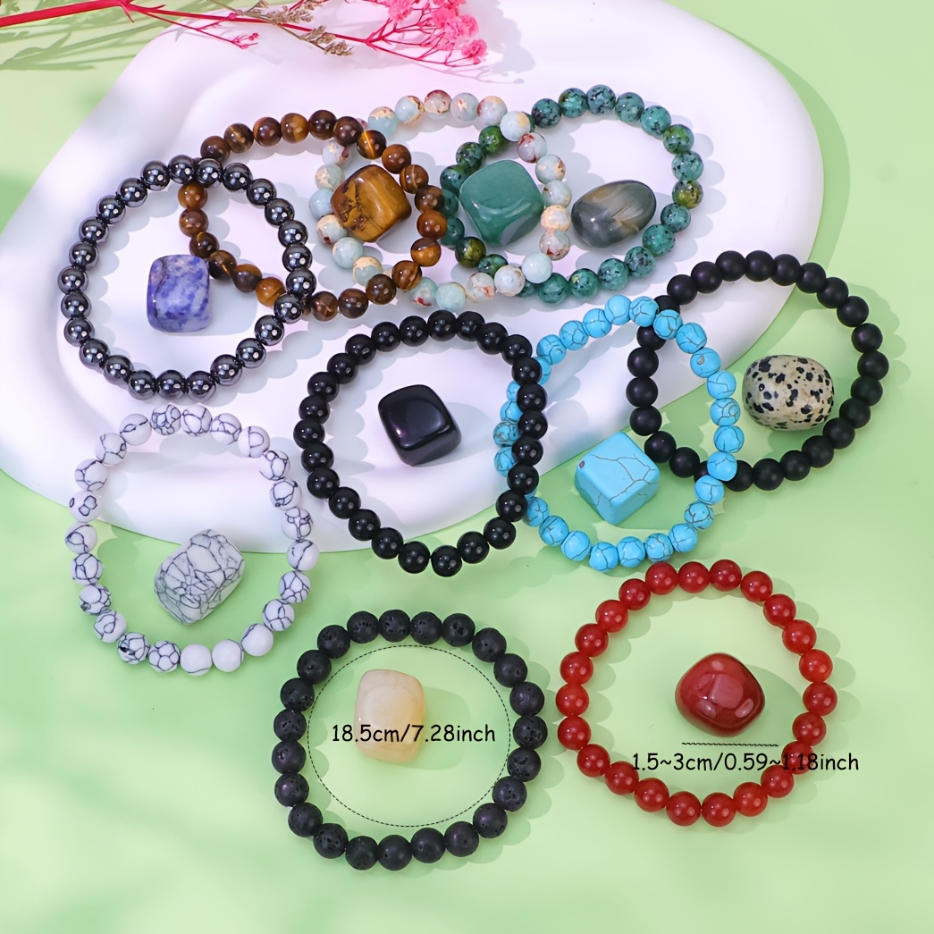 20 Natural Stone Beads Elastic Hand Chain for Polished Stone Collect