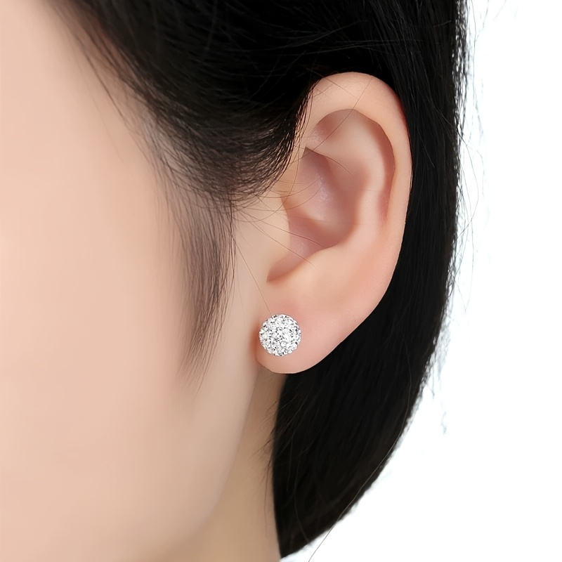 Women's 8mm Rhinestone Earrings Silver Bride Wedding Accessories