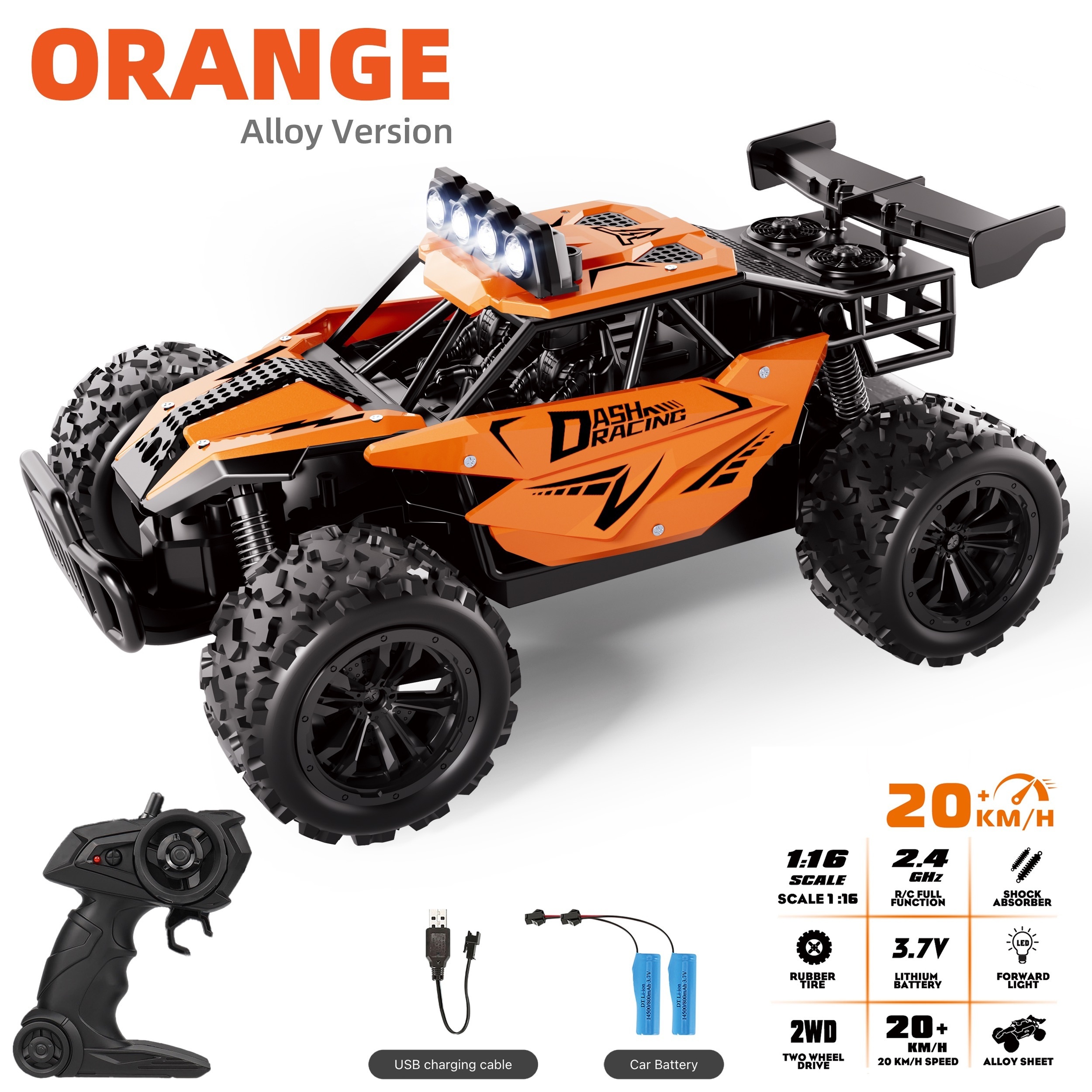 TEMU K.k Alloy Rc Off-road Vehicle, 2.4ghz Wireless Remote Control, Battery-powered With Dual 500mah Rechargeable Lithium, Usb Charging, 14+