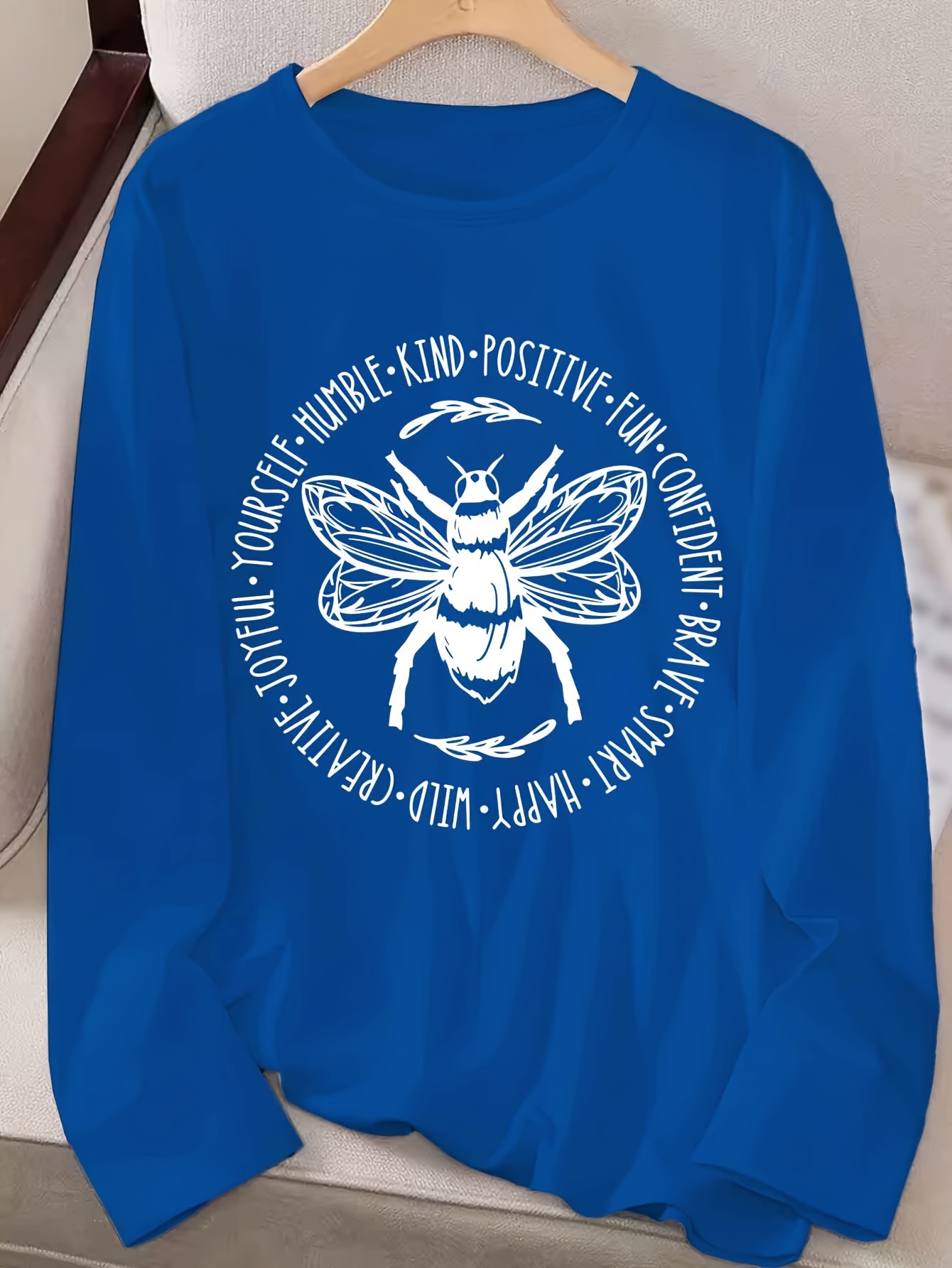 women's casual long sleeve t shirt bee graphic crew neck Temu