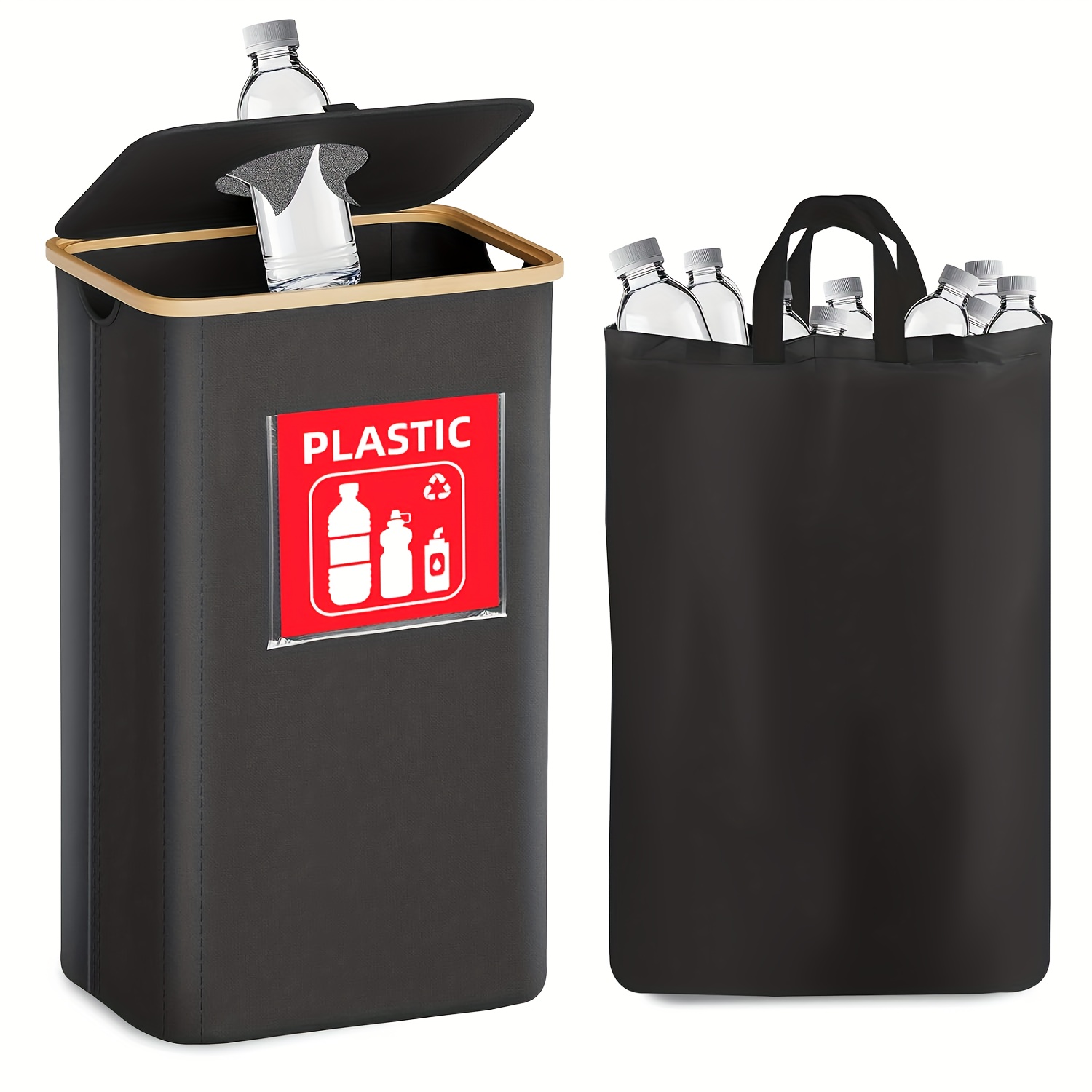 Image of 1pc Of Stylish Collapsible Storage Bag With Liner - A Foldable Storage Container Ideal For The Kitchen, Recycling, And Bulk Storage. Convenient To Carry And Store, , And Perfect For Holding Bottles