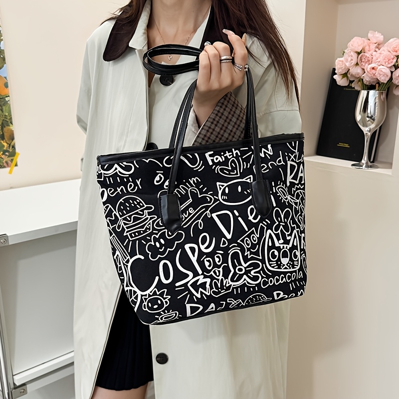 Fashion Graffiti Single-Shoulder Tote Bag for Women, New Spring Style, Large Capacity Commuter Underarm Handbag